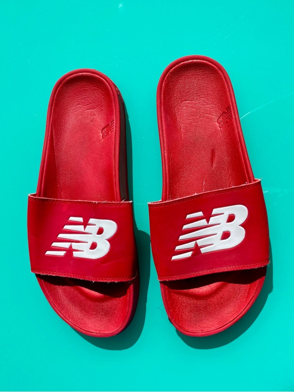 New Balance Red Slide Sandals with White NB Logo